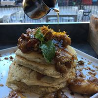 Vegan Banana Foster Pancakes at Wild Root Cafe in Boise
