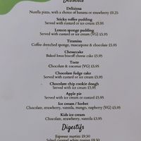 Dessert menu, as of Feb 2025; photo, as not currently available online at The Star Inn in South East London