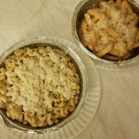 vegan mac n cheese and cheesy fries at Little Nook Cafe in West Sayville