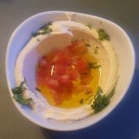 (Cold starter on Lebanese cuisine menu) Hummus: Creamy Chickpeas with Lemon and Sesame Tahini at Ilili in Tenerife