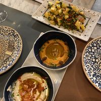 Hummus, pepper hummus, batata hara    at Ilili in Tenerife