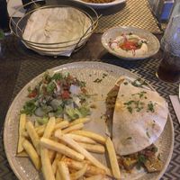 Vegan shawarma, fries, and salad   at Ilili in Tenerife