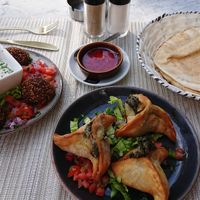 Falafel and Lebanese spinach pastries (both vegan) at Ilili in Tenerife
