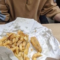 Battered sausage and chips at Ranmoor Friery in Sheffield