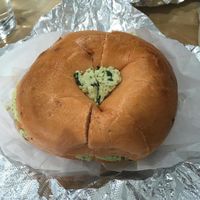 Whole Wheat Bagel with Spinach Artichoke Tofu Spread at 5 Borough Bagels in Clive