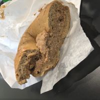 Wheat bagel with cinnamon walnut tofu spread at 5 Borough Bagels in Clive