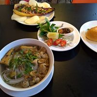Veggie pho, Banh mi and banana flower salad.  at Veggie Saigon - Vietnam & Thai Vegan Restaurant in Ho Chi Minh City