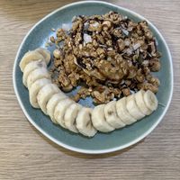 Chocolate pancakes (banana on the side)  at Sazzy & Fran in East London