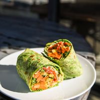 Healthy Hummus Wrap at Greens Please Wellness Kitchen in Poway