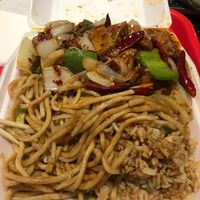 Huge portions! Bring your own plate. They only have styrofoam:/ at Wok N Roll in Long Beach