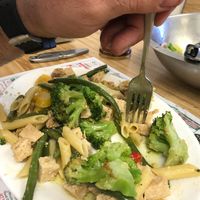 Pasta with broccoli and “chicken” at Tony's Pizza & Pasta in Hamburg