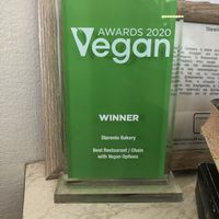 Vegan award winner at Starenio Bakery in Corfu