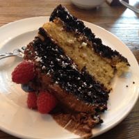 Vegan peanut butter chocolate layer cake at Lord Roberts on The Green in Croydon