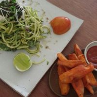 Zucchini noodles and fries at Vibe Cafe in Phnom Penh