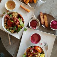 extra sweet potato fries and tempeh at Vibe Cafe in Phnom Penh