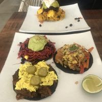 Trio of black tacos (specials menu) and quesadilla  at Vibe Cafe in Phnom Penh