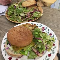 lasagna and burger  at Chez Vegetayelle and Co. in Toulouse