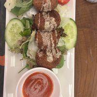 Falafels with a very spicy sauce   at Constantine's Ark in Istanbul