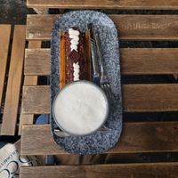 beautiful peanutty eclair and chai latte at VG Pâtisserie in Paris