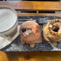 Cappuccino, chocolat macaron and Paris Brest   at VG Pâtisserie in Paris