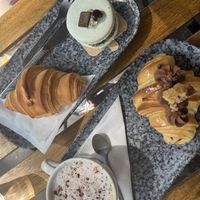 croissants, pistachio macaron and cappuccino   at VG Pâtisserie in Paris