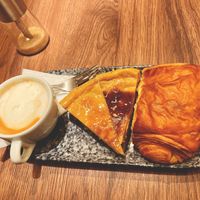pain au chocolat + flan cake at VG Pâtisserie in Paris