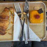 Croissant salé and “Pedro”, a mango and raspberry patisserie  at VG Pâtisserie in Paris