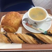 Pain au chocolat, suisse au chocolat, coffee  at VG Pâtisserie in Paris