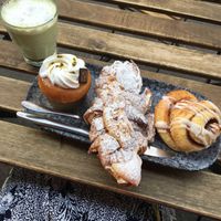 Baba, almond croissant, cinnamon roll and matcha  at VG Pâtisserie in Paris