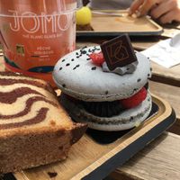 Black Sesame + raspberry macaron and marbré cake at VG Pâtisserie in Paris