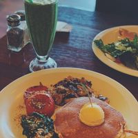 Morrocan pancake & green smoothie at The Pancake Parlour in Malvern East