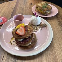 Buckwheat pancakes and vegan toasty   at Combi in Byron Bay