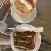 GF coffee & walnut cake & chai latte  at Chapter One in Manchester