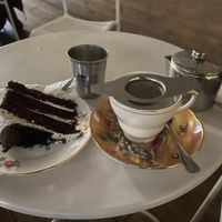 Vegan Oreo cake with English breakfast tea   at Chapter One in Manchester