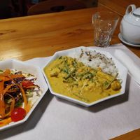 Caril Moçambicano Vegan wirh Rose's Tea at Musgo in Aveiro