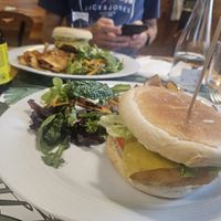 No fish burger (foreground) and Moving Mountain Burger (background) at Musgo in Aveiro