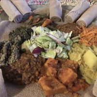 Veggie & spicy veggie platters   at Ras Kassa's in Lafayette