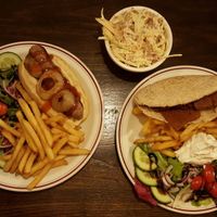 Hot dog (no mustard), doner kebab and a side of coleslaw at The Monument in Canterbury