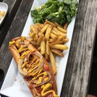 Dirty Dog - ‘Moving Mountain’ bratwurst style hotdog  at The Monument in Canterbury