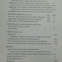 drinks menu at Wholegrain Organics in Palmerston North