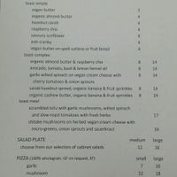 food menu at Wholegrain Organics in Palmerston North