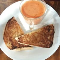 tomato soup and grilled cheese at Skull & Cakebones in Dripping Springs