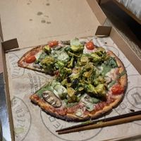my custom vegan pizza from pieology! (kala mai/sorry I couldnt wait to eat + topped it with my homemade avocado mix!)  at Pieology in Honolulu