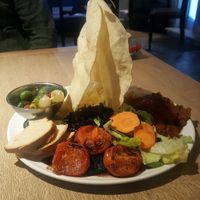 Huge plate of tasty vegan meze at The Windmill Inn in Horsham