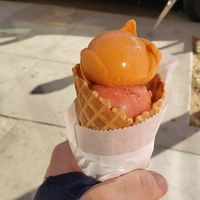 Thai Tea and Guava vegan waffle cone. at Garden Creamery in San Francisco