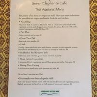 Vegan menu at Seven Elephants Cafe in Mae Hong Son