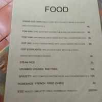 menu at Seven Elephants Cafe in Mae Hong Son