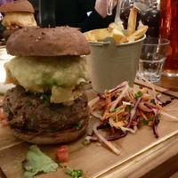 5 bean burger, battered avocado, pickles & fries at The Salamander in Bath