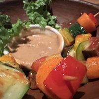 Vege skewers with satay sauce  at The Shearwater Cafe in Victoria Falls