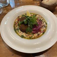 Hummus plate with falafel  at Dobrumba in Budapest